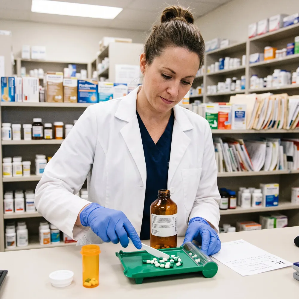 Pharmacist preparing medications for a Refill Pharmacy in Jacksonville.