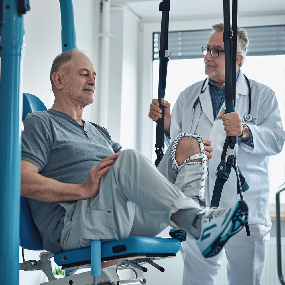 Patient using durable medical equipment in Jacksonville with healthcare provider assisting rehabilitation therapy