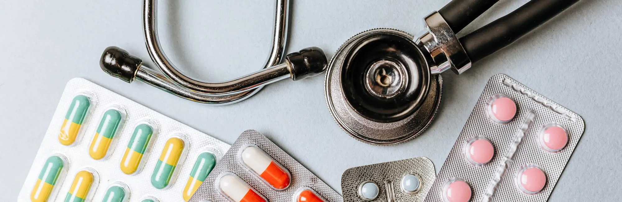 Medical supplies including a stethoscope, medications, and healthcare essentials available through a medical supplies near me provider.