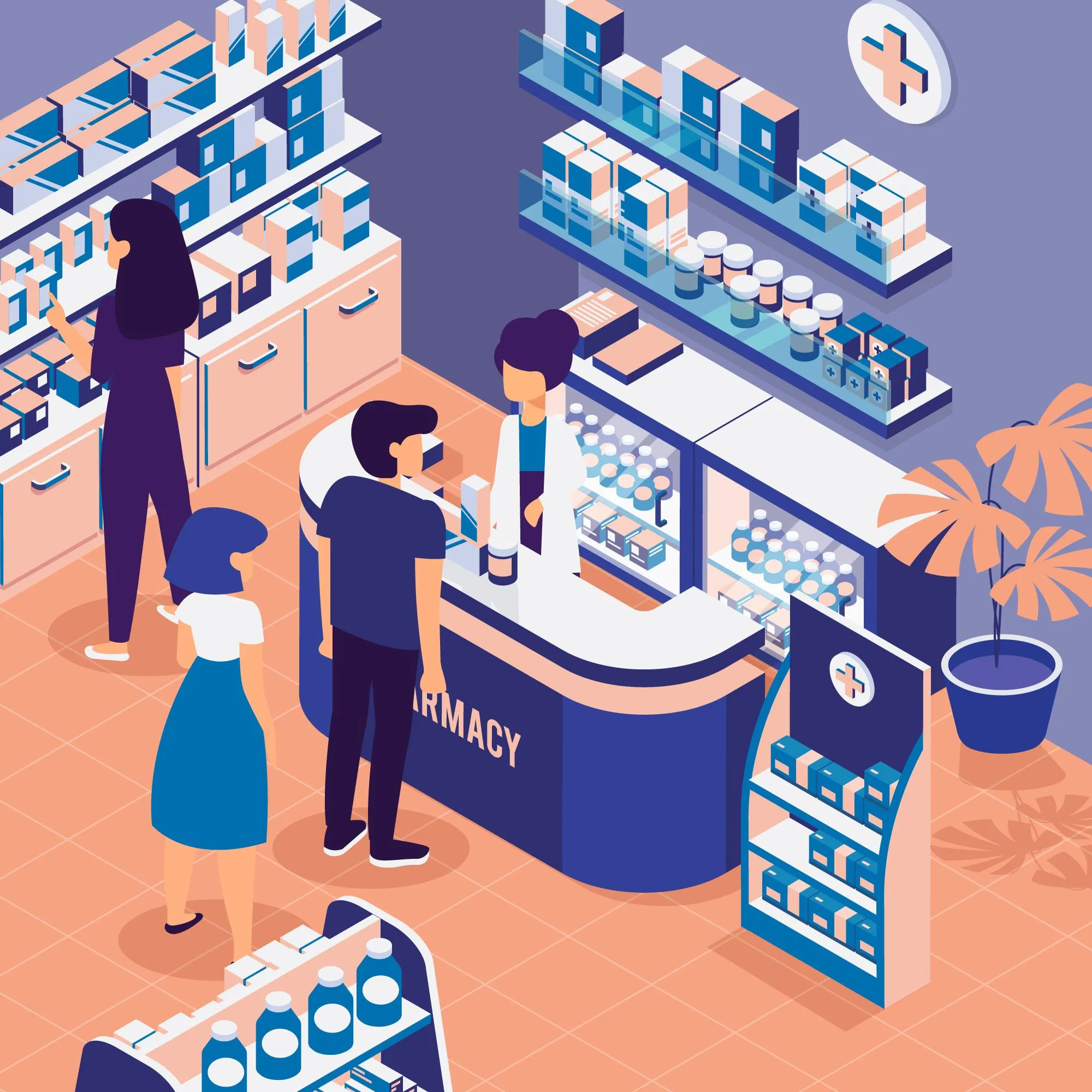 Customers visiting a pharmacy offering durable medical equipment and medical supplies near me for everyday healthcare needs.