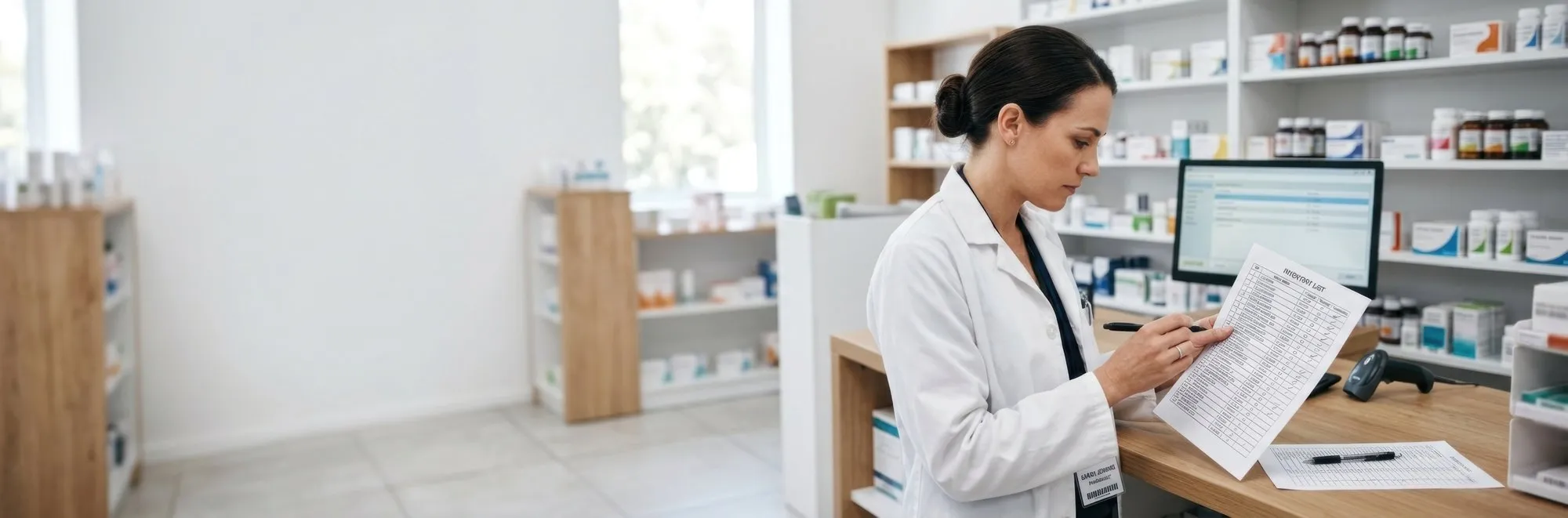 A masked customer checking a document inside a pharmacy, illustrating medication-related inquiries and the importance of choosing a dependable Jacksonville Pharmacy for prescription needs.