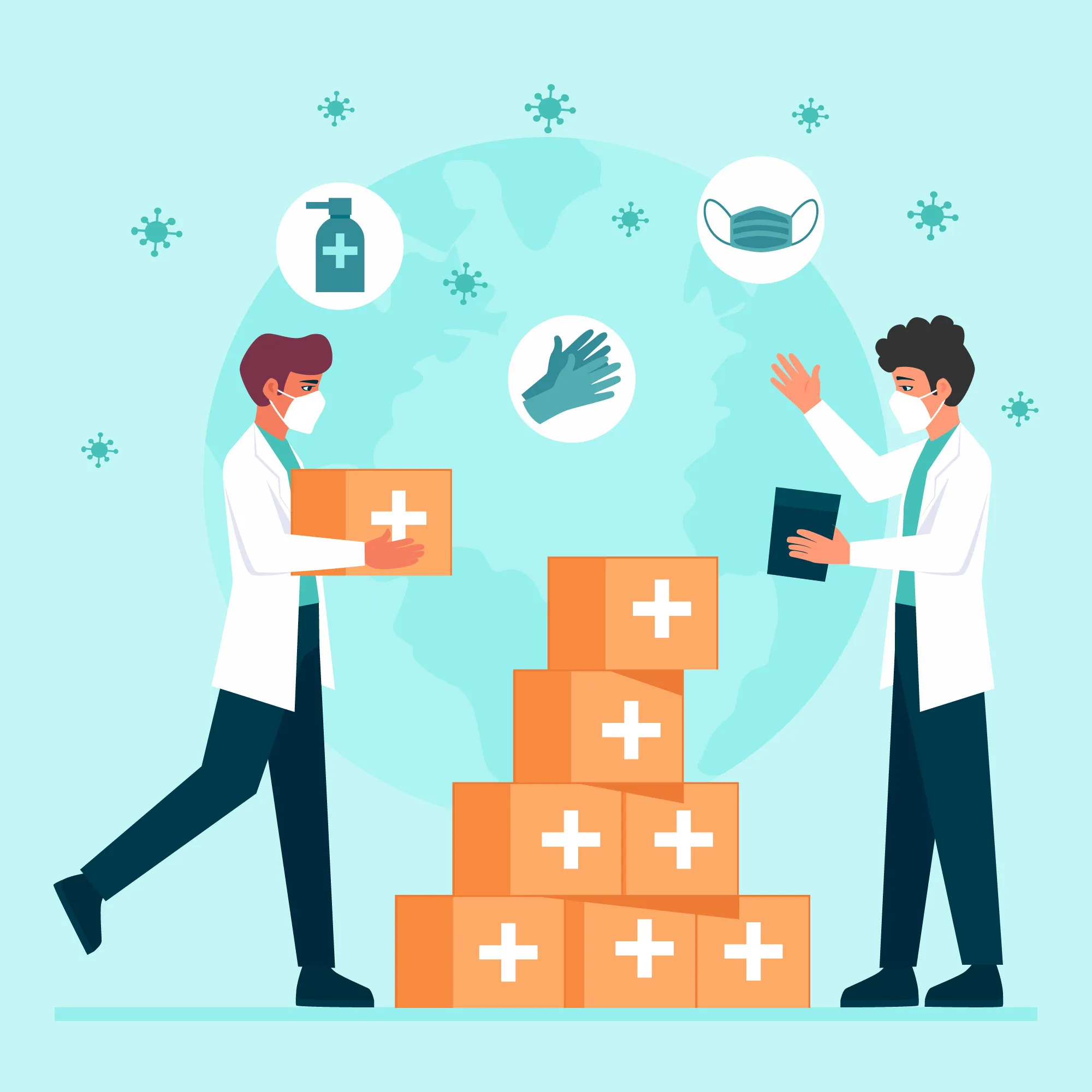 Healthcare professionals distributing medical supplies and protective equipment to support safe prescription drugs delivery.